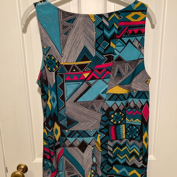 Allen B. Sleeveless Geometric Print Teal Gold Mustard Magenta Top Blouse Large - Picture 4 of 10